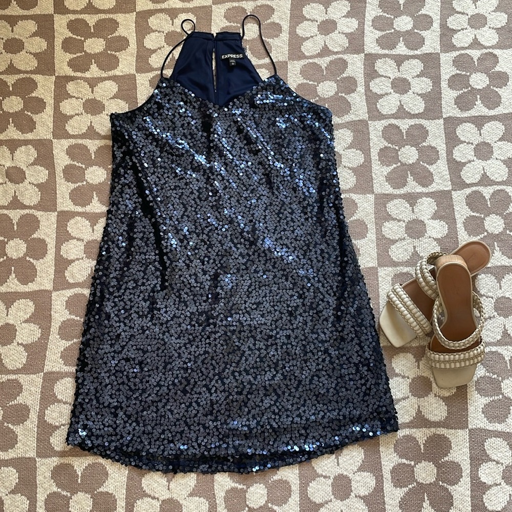 Express Navy Sequin Dress